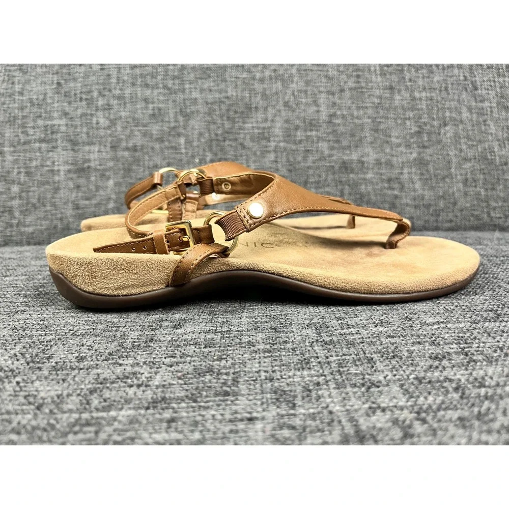 Vionic Kirra Tan Leather Backstrap Thong Sandals Womens 7 Orthotic Support